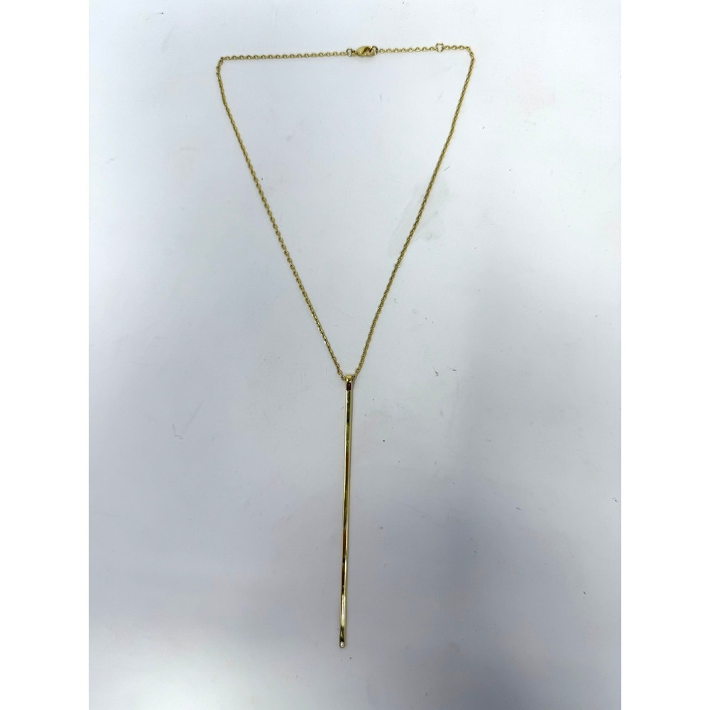 Kacey K Gold Minimalist Polished Vertical Bar Pendant Necklace Stone Accent